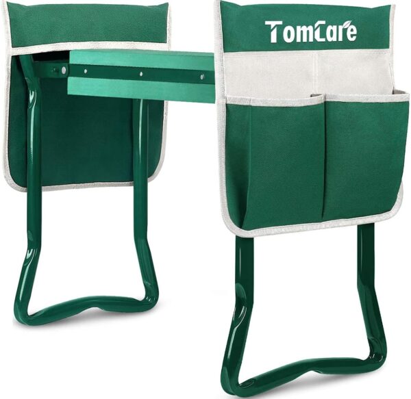 Tools Stools Garden Bench with 2 Large Tool Pouches Outdoor Foldable Sturdy Gardening Tools for Gardeners, Green