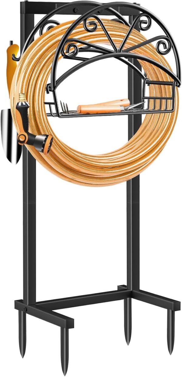 TomCare Garden Hose Holder Upgraded Water Hose Holder with Storage Basket