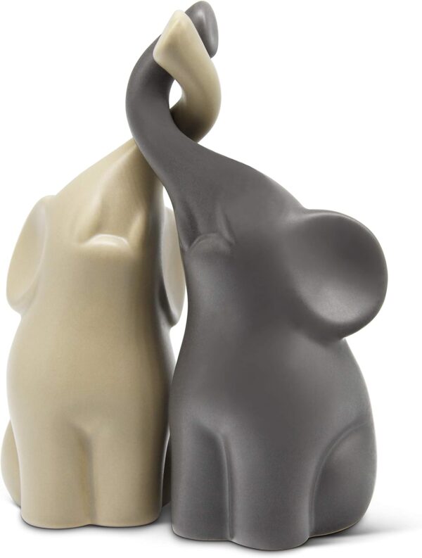 Loving Pair of Elephants in Beige & Grey - Modern Ceramic Sculpture