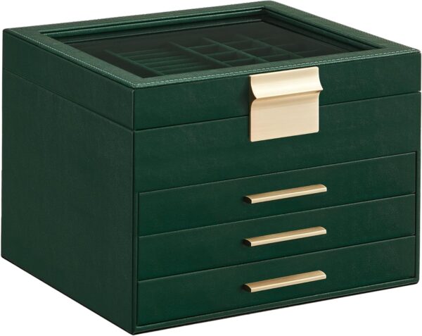 SONGMICS Jewelry Box with Glass Lid, 4-Layer Jewelry Organizer