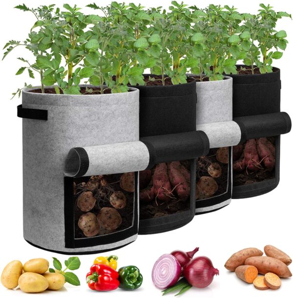 Potato Grow Bags with Flap 10 Gallon, 4 Pack